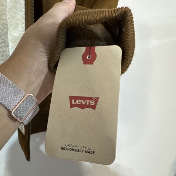 Levi's Mens Hooded Lined Sherpa Lined Midweight Faux Shearling Coat Sz Large Men - Picture 9 of 14